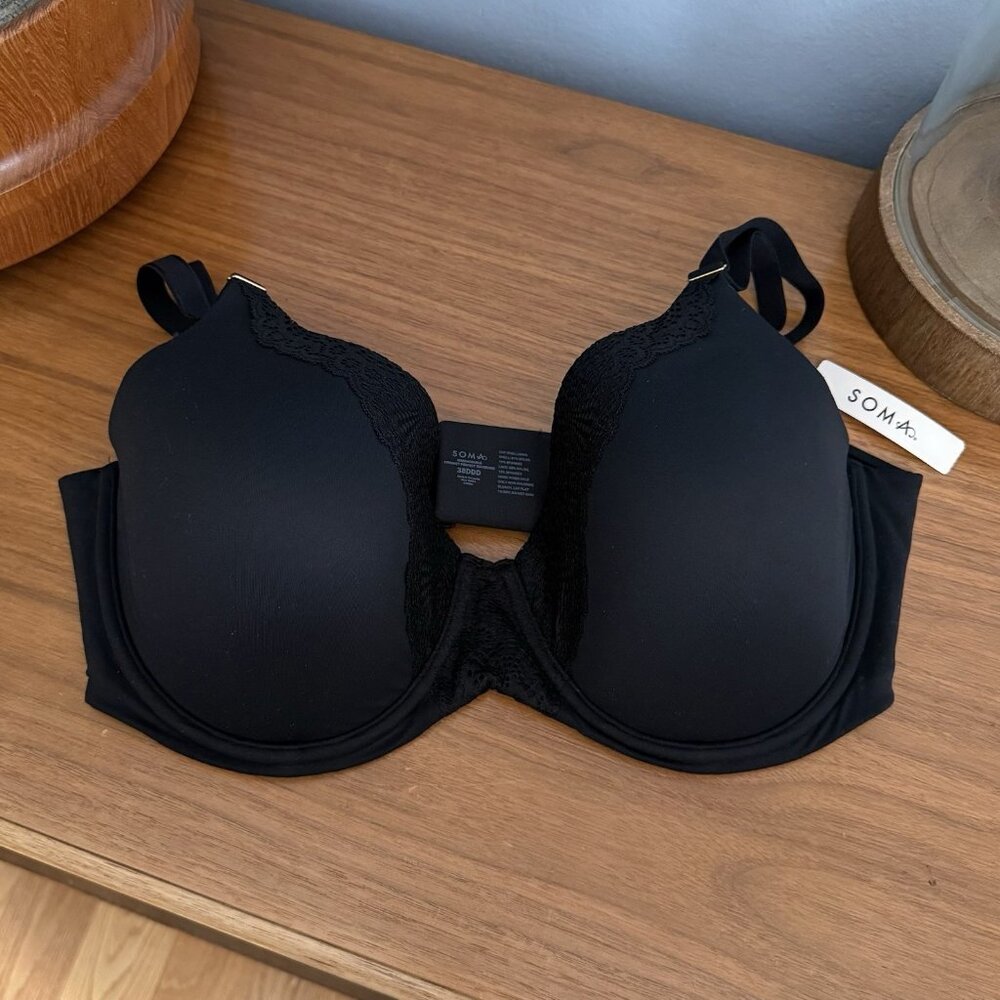 SOMA Embraceable Perfect Coverage Bra with Crochet Lace Size 38 DDD Black